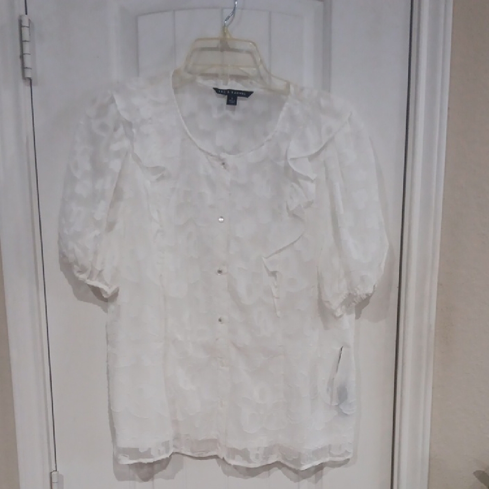 Zac & Rachel White Ruffled Bib Collar Blouse
